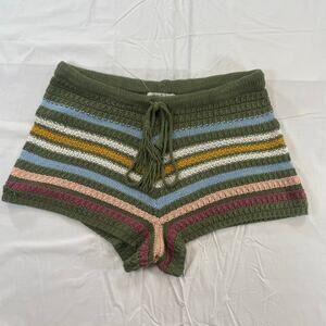 Jolie & Joy Crochet Knit Striped Shorts Green Boho Lounge Women's Large